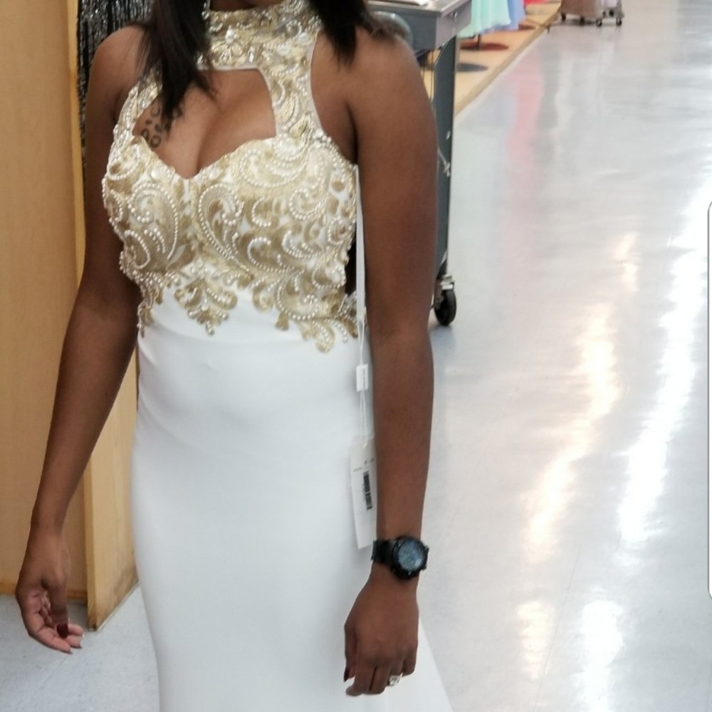Madison James Ivory and Gold dress with Train